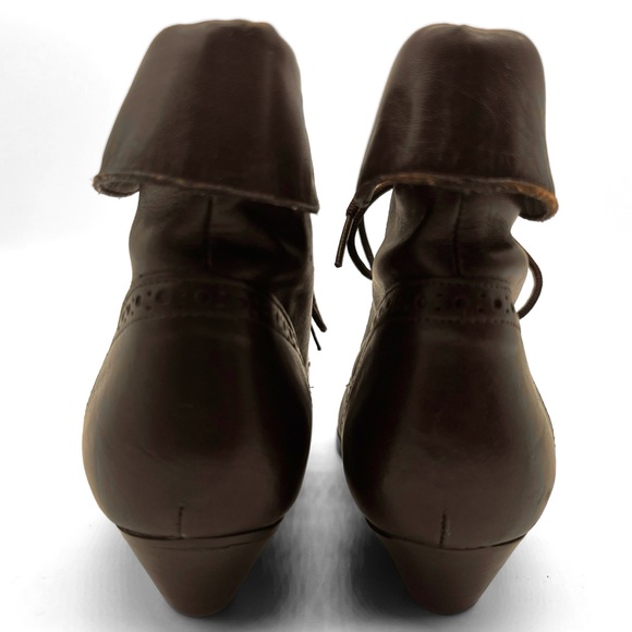 SOLD Brown Leather Lace-Up Fold Over Peter Pan Ankle Boots 90s Vintage Mainframe - Picture 6 of 8